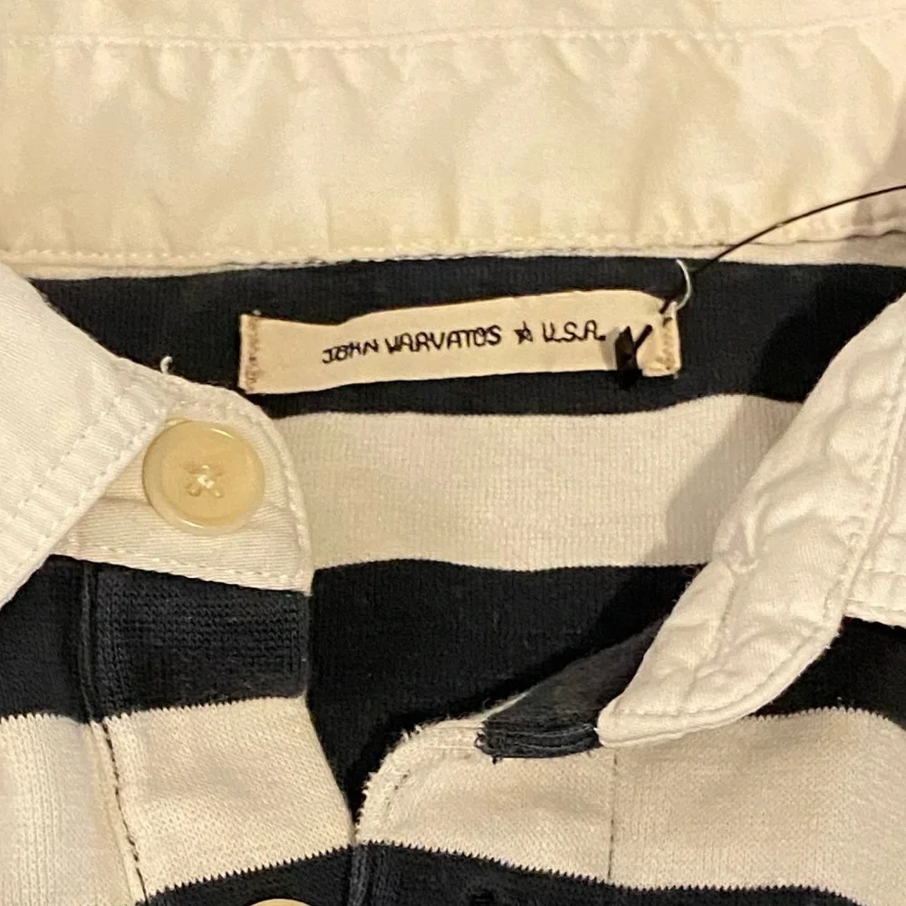 SALTBURN John Varvatos stripey Rugby Shirt black and white stripe polo - Picture 3 of 5